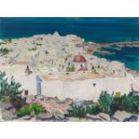 Arnold BalwéMykonos (mit Hafen) Oil on canvas. 76.5 x 100.5 cm. Framed. Signed 'Balwé' in blue lower