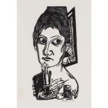 Max BeckmannFrau mit Kerze Woodcut on Japan. 30 x 14.8 cm (41.2 x 24.5/25.1 cm). Signed. - Blue