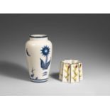 Julius BissierSchultervase und Zackenvase Two ceramic vases. White clay,  in blue, resp. in