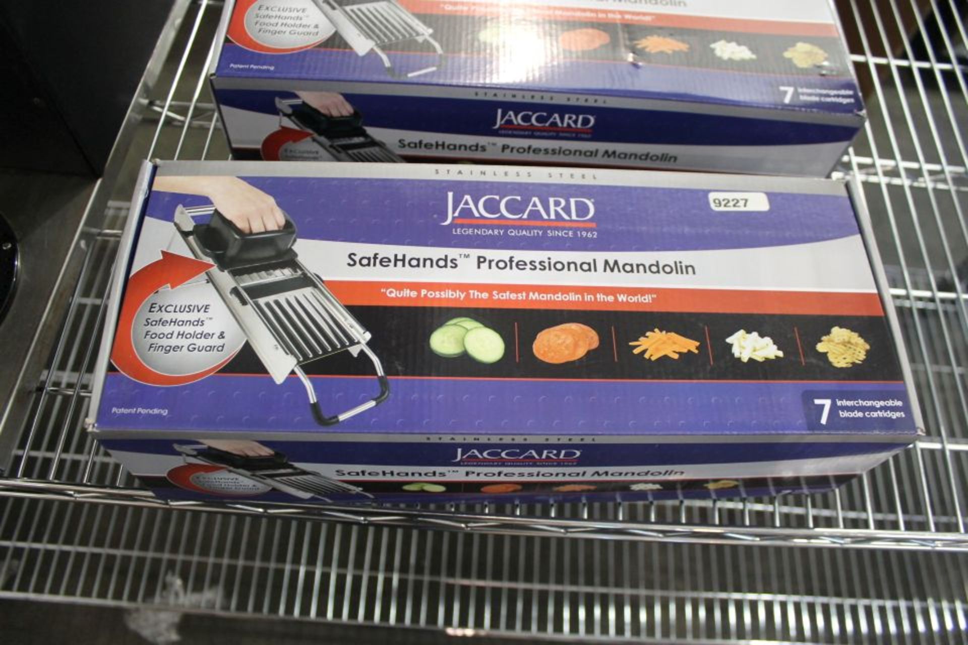 Jaccard mandolin vegetable slicer, 7 blades, safe hands food holder, stainless steel NEW