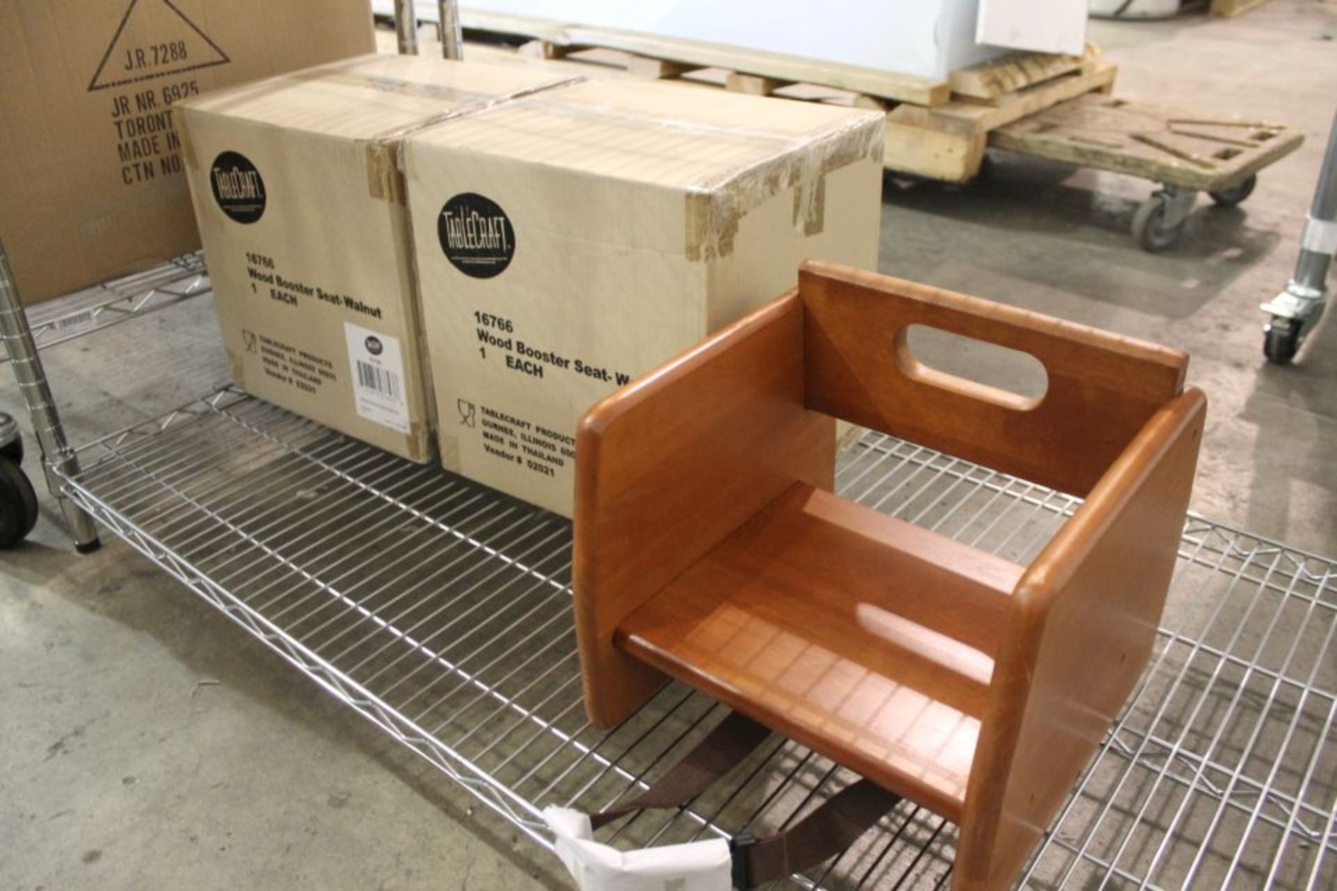 Tablecraft booster seats, lot of (3) wood, walnut finish, model 16766 NEW one open - Image 2 of 2