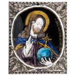 "Salvator Mundi". Enamel plaque with gold illuminations.  Nardon Pericauld. Limoges. Circa 1600.