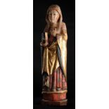 Carved gilt and polychrome wooden sculpture in red and black tones.  Catalan Gothic.  14th – 15th