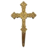 Gilded bronze cross. Renaissance. 16th century.  Fine engraving work, embossed on both sides.   16,5