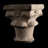 Limestone capital sculpted in two tiers depicting flowers and leaves.  Spain.  13th – 14th century.