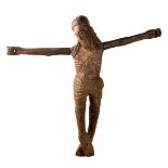 "Christ". Carved wooden sculpture with remains of polychrome.  Catalan Romanesque.  12th – 13th