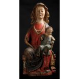 " The Virgin in Seat of Wisdom (Sede Sapientiae)". Polychrome wooden carving, predominantly in