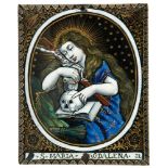 "Mary Magdalene". Enamel plaque. Limoges. Circa 1600.  Mounted on silver.  10,2 x 8,2 cm.