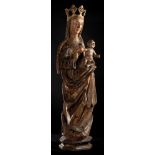 "The Virgin of the Apocalypse with child". Carved linden wood 360º sculpture, polychrome, gilt and