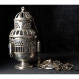 Silver censer, hallmarked NG.  Gothic.  Circa 1500.  The upper part of the body has architectural