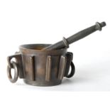 Lost-wax cast bronze mortar.  Morisco art.  Gothic.  15th century.   With a cylindrical shape and