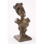 "Bust of a woman".  Patinated mill scale metal sculpture.  Signed J. Massó. Art Nouveau. From around