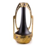 Large bejewelled vase made of gilded and patinated metal.  Art Nouveau.  Austria or Germany.  From