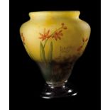 Daum Nancy.  France.  Art Nouveau. From around 1900. Cameo glass vase, with enamelled floral