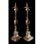 Pair of candelabras made of bronze burnished with silver.  17th century. Height: 69 cm.