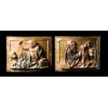 "Saint Luke and Saint Mark".  Pair of carved polychrome and gilt reliefs.  Castilian school.  16th