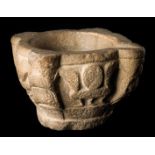 Stone mortar. Asturias. Pre-Romanesque. 9th century. Height: 16.5 cm.