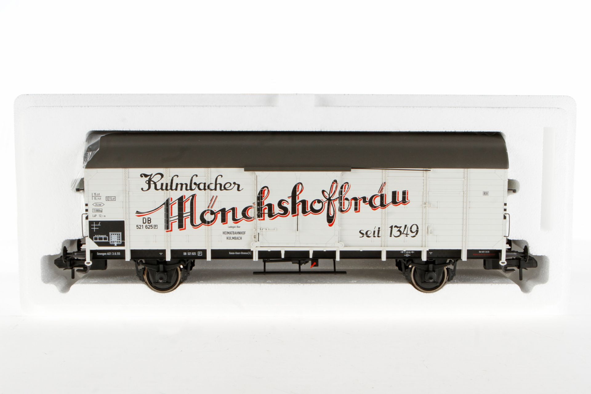 Märklin Bierwagen 58240, Spur 1, weiß, leichte Alterungsspuren, L 37,5, im Originalkarton, guter