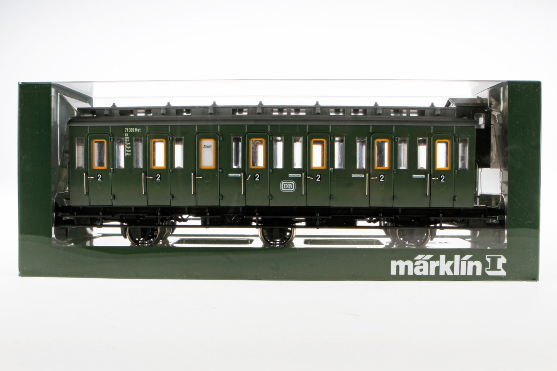 Märklin Abteilwagen 5805, Spur 1, grün, leichte Alterungsspuren, Länge 39, im Originalkarton,