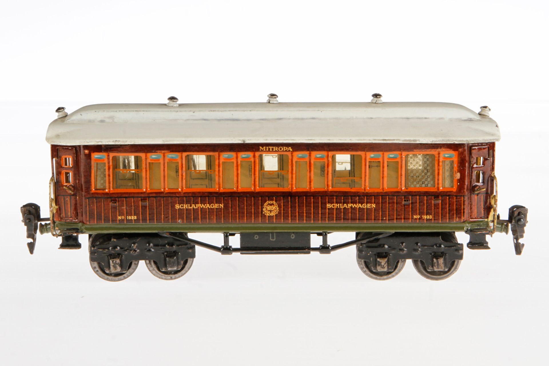 Märklin Schlafwagen 1933 G, Spur 0, handlackiert, mit Inneneinrichtung und 3 Figuren, 4