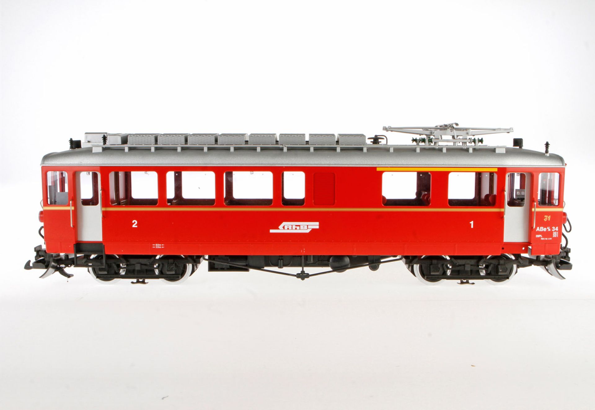 LGB Triebwagen "RhB ABe 4/4" 20390, elektrisch, rot, mit Inneneinrichtung und Beleuchtung,