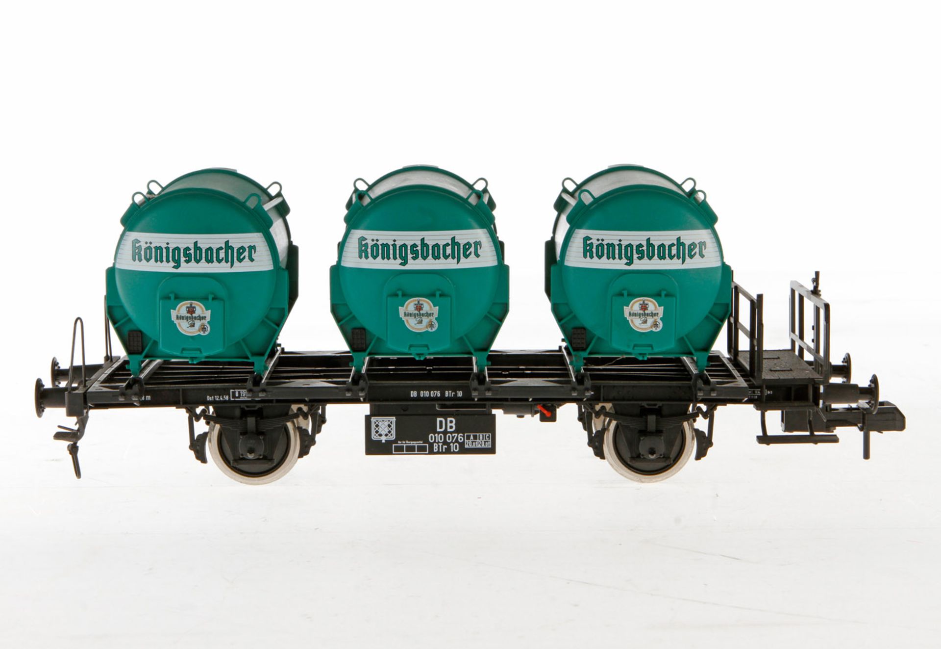 Märklin Königsbacher Behälterwagen, Spur 1, grün/schwarz, Alterungs- und Gebrauchsspuren, Länge 29,