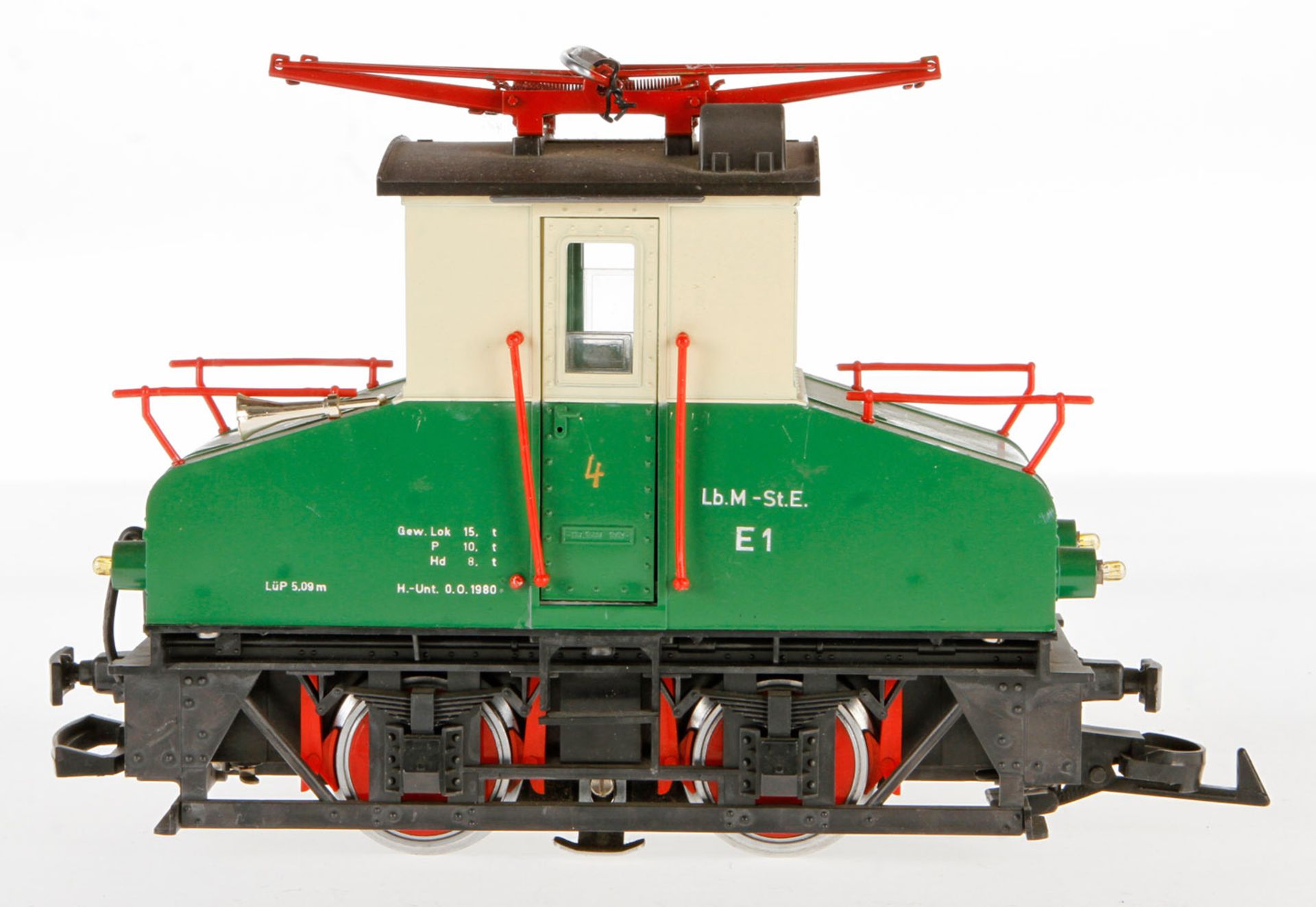 LGB E-Lok "E 1", elektrisch, creme/grün, Alterungs- und Gebrauchsspuren, bespielter