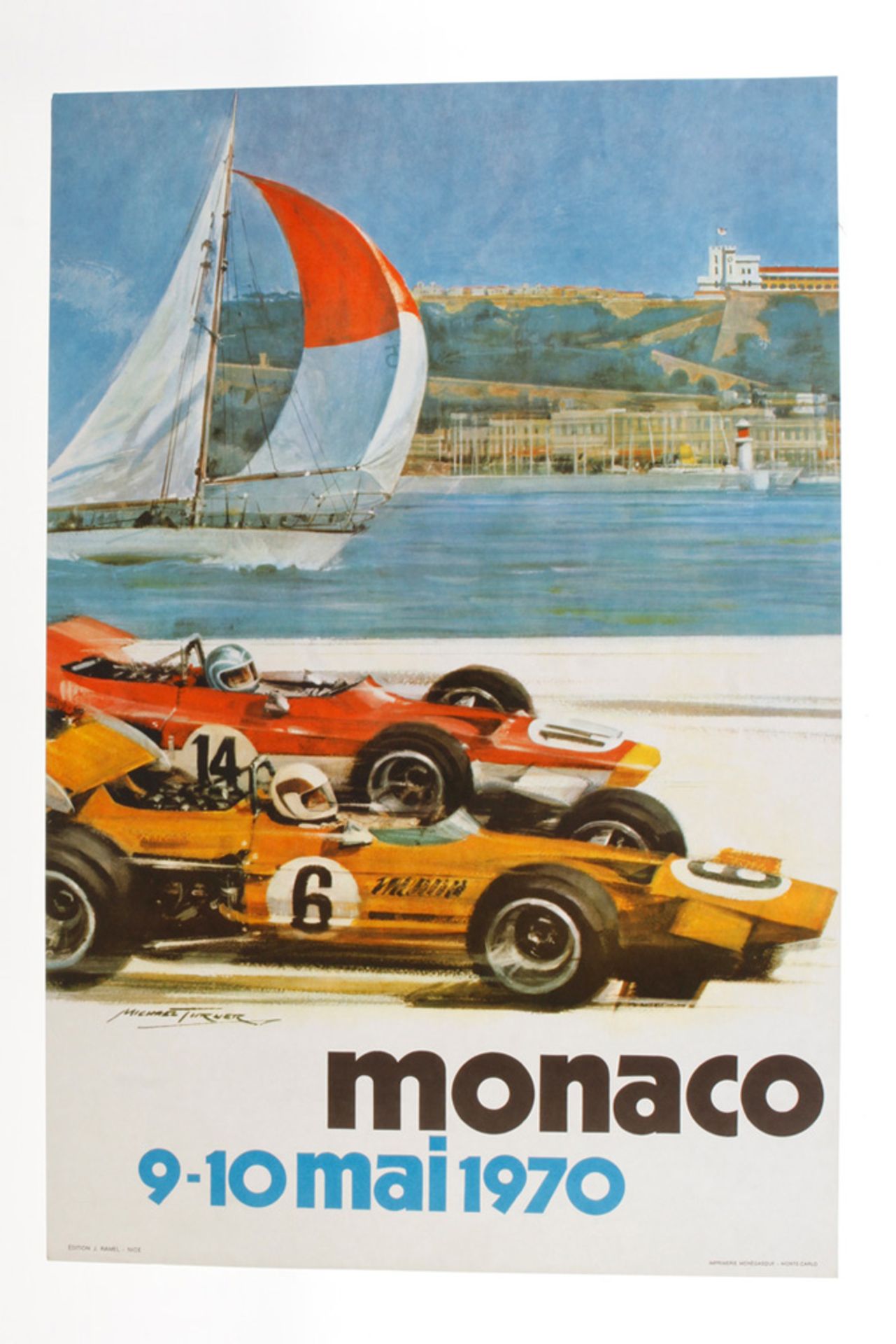 Orginal Rennplakat, Monaco 9-10 Mai 1970,  Michael Turner, Edition J. Ramel-Nice, Imprimerie