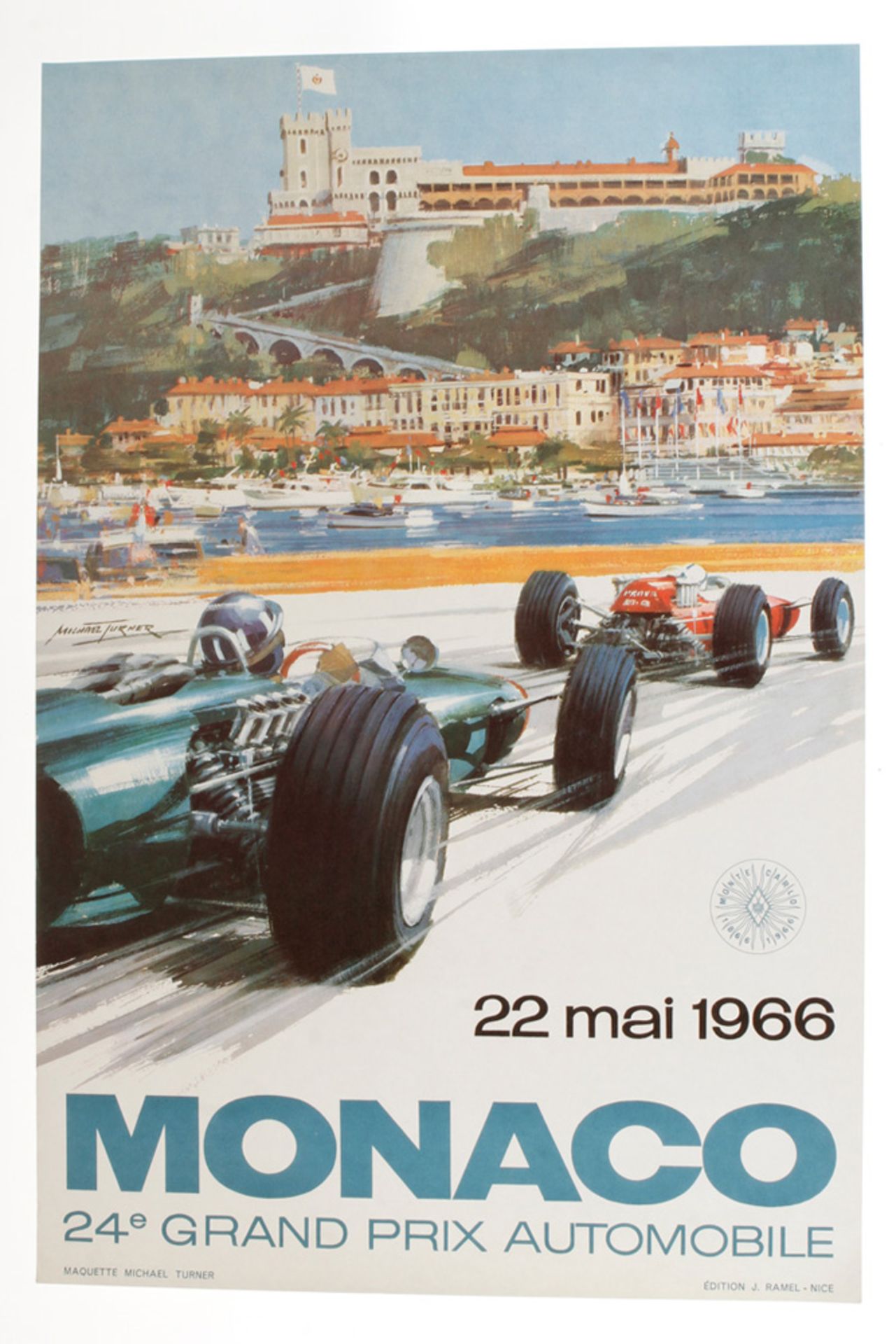 Orginal Rennplakat, Monaco 24. Grand Prix Automobile, 22 Mai 1966,  Maquette Michael Turner,