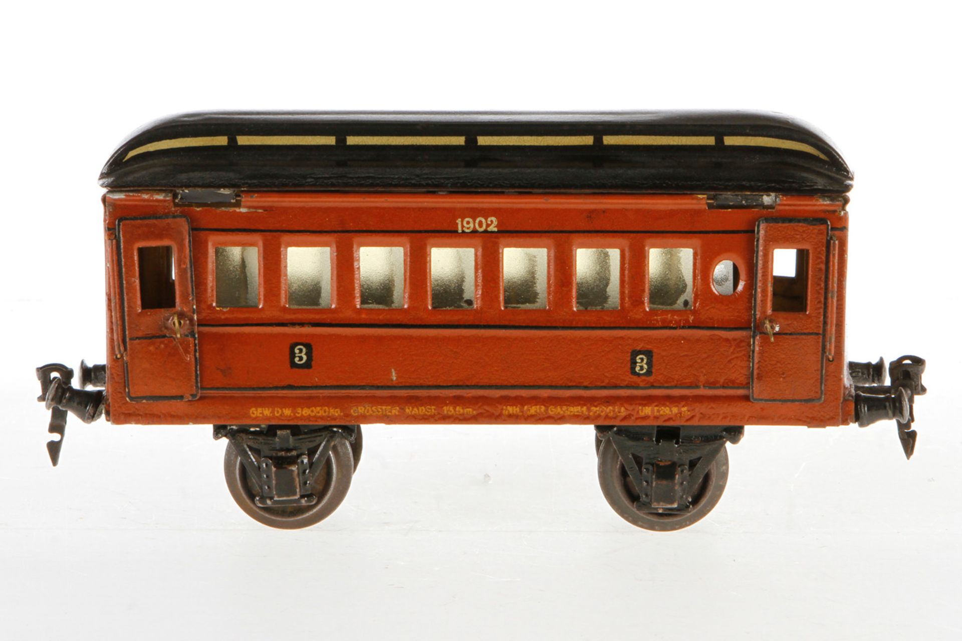 Märklin Personenwagen 1902, S 1, HL, 4 AT, mit Inneneinrichtung, gealterter Lack, L 23, Z 2