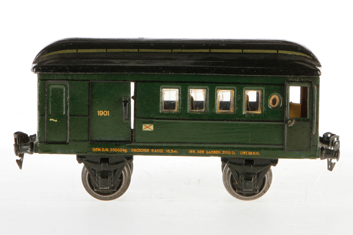 Märklin Post/Gepäckwagen 1901, S 1, HL, mit Inneneinrichtung, 2 AT, 2 ST, gealterter Lack, L 23,