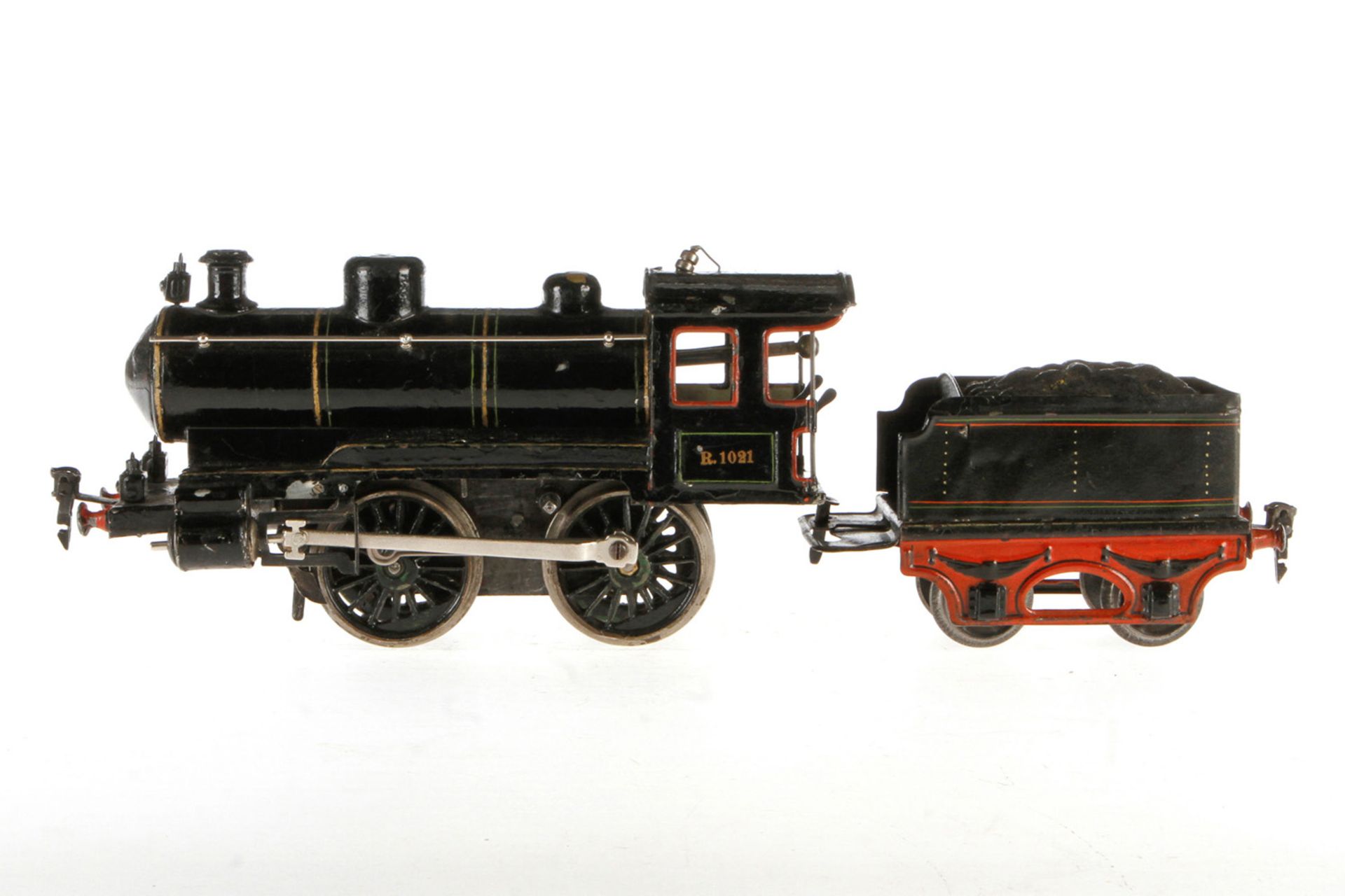 Märklin B-Dampflok R 1021 mit 2A Tender, S 1, Uhrwerk intakt, HL, 3 imit. Stirnlampen, farbl. tw