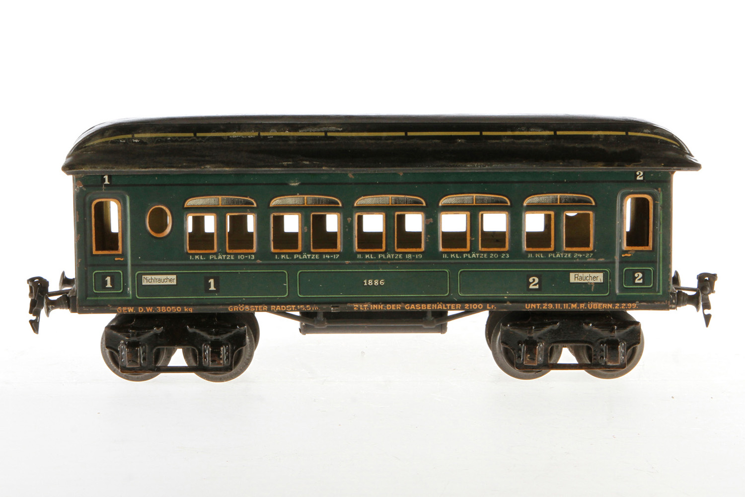 Märklin Personenwagen 1886, S 1, CL, 4A, gealterter Lack, L 33, Z 2-3