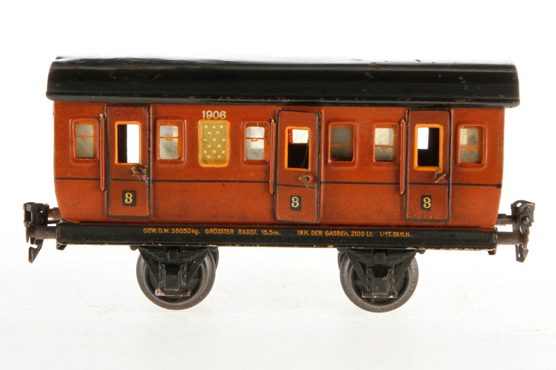 Märklin Abteilwagen 1906, S 1, uralt, rotbraun HL, mit Inneneinrichtung und 6 AT, LS tw