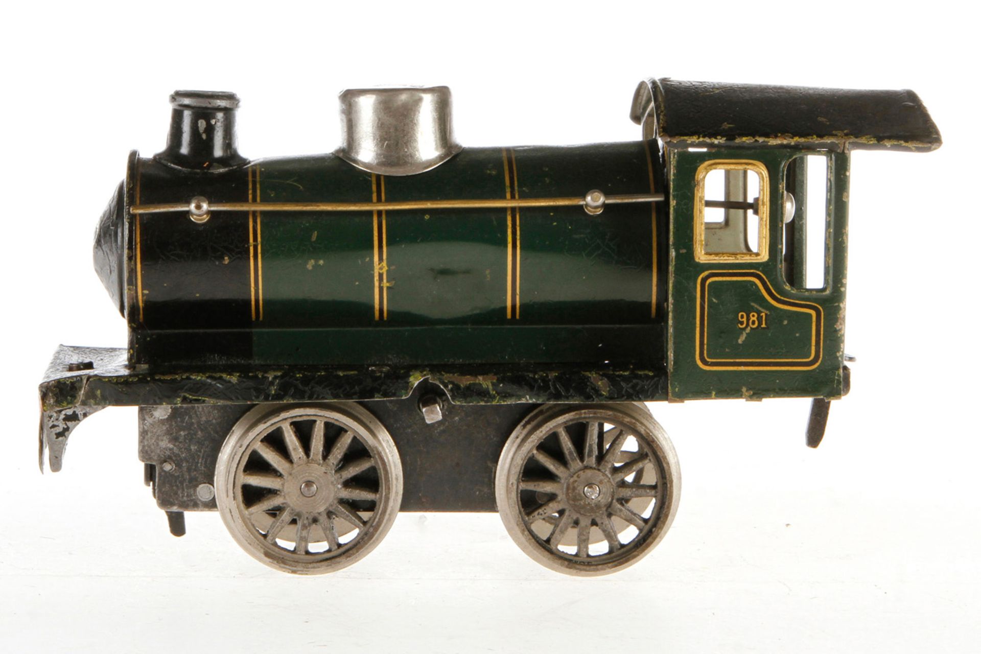 Märklin B-Dampflok 981, S 1, Uhrwerk intakt, grün/schwarz, ohne Tender, NV, zum Herrichten