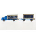 Wiking Sattelzug "Wiking Transporte" mit Anhänger, Kunststoff, blau/grau, unverglast, Drahtachsen,