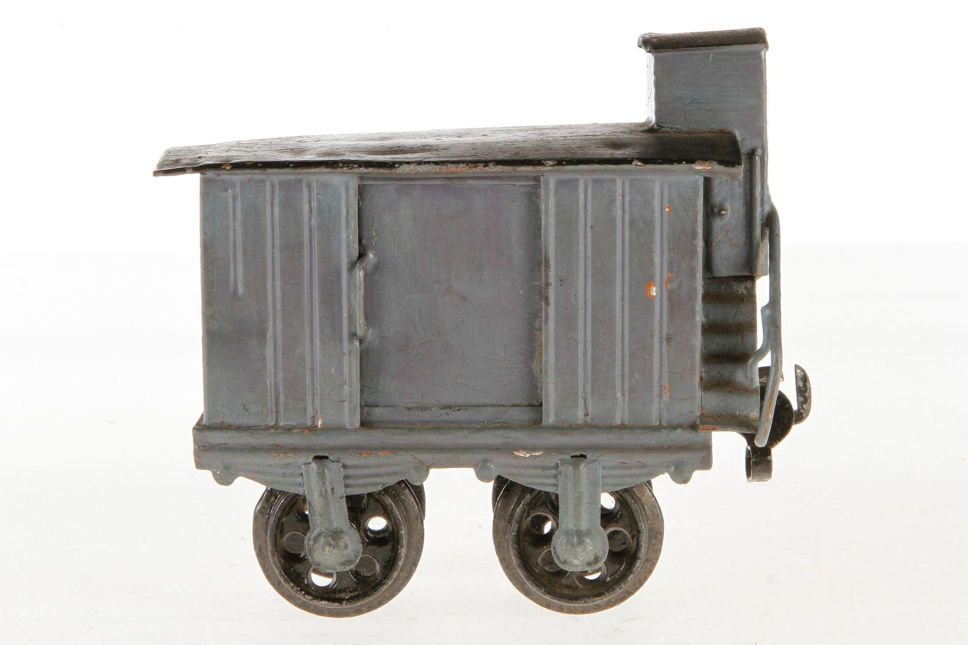 Märklin gedeckter Güterwagen, S 1, uralt, mit BRHh und 2 ST, ÜL, 1 Kupplung fehlt, L 10,5, zum