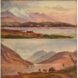 WILLIAM CHARLES PIGUENIT Pair of paintings, Boat on a lake and Cattle by a lake WILLIAM CHARLES