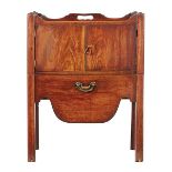 A GEORGE III MAHOGANY NIGHT TABLE, CIRCA 1800 The shaped gallery top with... A GEORGE III MAHOGANY