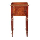 A WILLIAM IV MAHOGANY POT CUPBOARD, CIRCA 1830 The gallery top above single... A WILLIAM IV MAHOGANY