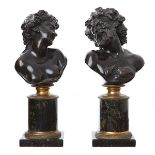 A PAIR OF FRENCH LATE 19TH CENTURY BRONZE BUSTS OF BACCHUS AND BACCHANTE A PAIR OF FRENCH LATE