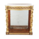 A REGENCY GILT GESSO, ROSEWOOD AND MARBLE TOPPED MIRROR BACKED CONSOLE TABLE A REGENCY GILT GESSO,