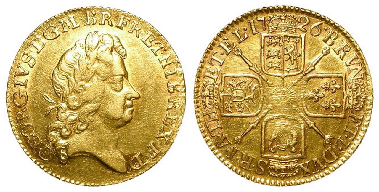 Guinea 1726, S.3633, GVF, scuffed on the right rim and light adjustment lines in centres.