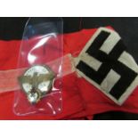 German Nazi Hitler Youth armband ?, plus Kriessieger 1944 badge, maker marked, Brehmer, GVF