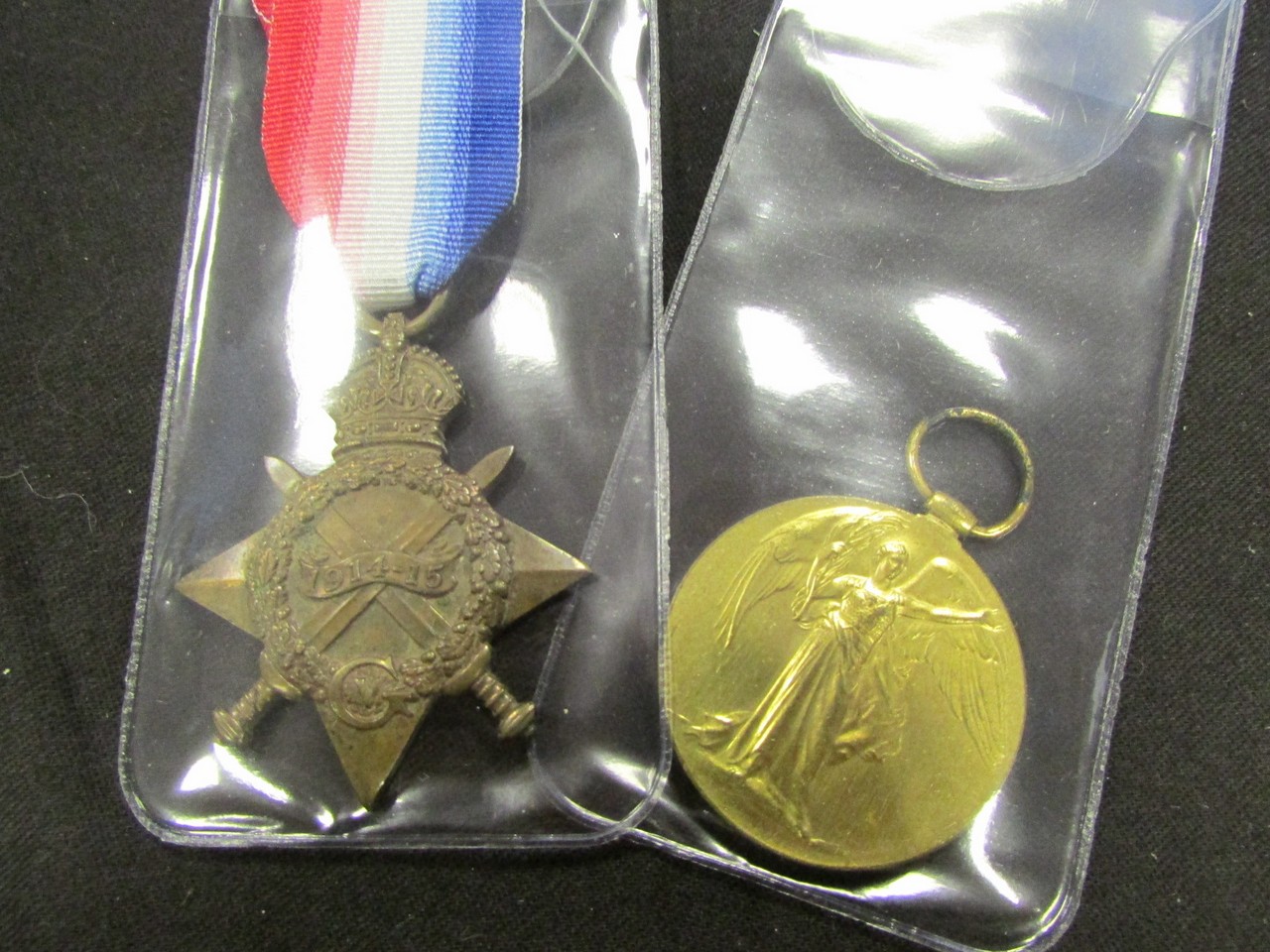 1914-15 Star and Victory Medal, 11594 Pte S.Rutherford Border Regt, served 6th Bn landed Gallipoli