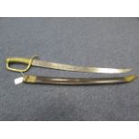 French brass handled sidearm. Curved blade 24" Ricasso marked "H&R" & "REMSHELL". Plain