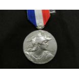 French Fire Brigade old large solid silver medal, impressive, VF