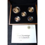 Five coin set 2009 (£5, £2, Sovereign, Half Sovereign & Quarter Sovereign). FDC boxed as issued