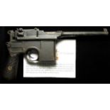 Mauser C-96 Automatic Pistol. Breech marked 'Waffenfabrik Mauser Oberndorf P.A/N. Small ring hammer,