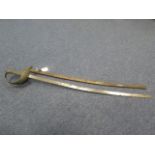 Continental sword sheet steel guard, wirebound grip. Plain slim blade 31". In its steel scabbard